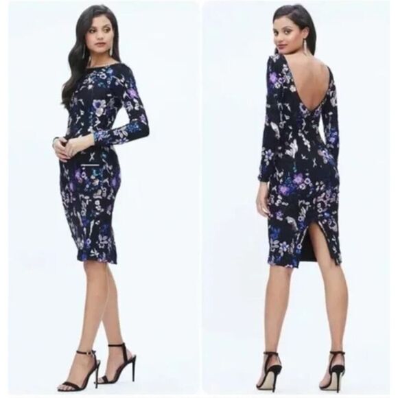 DRESS THE POPULATION Emery Floral Sequin Long Sleeve Midi Dress XS - Picture 1 of 8